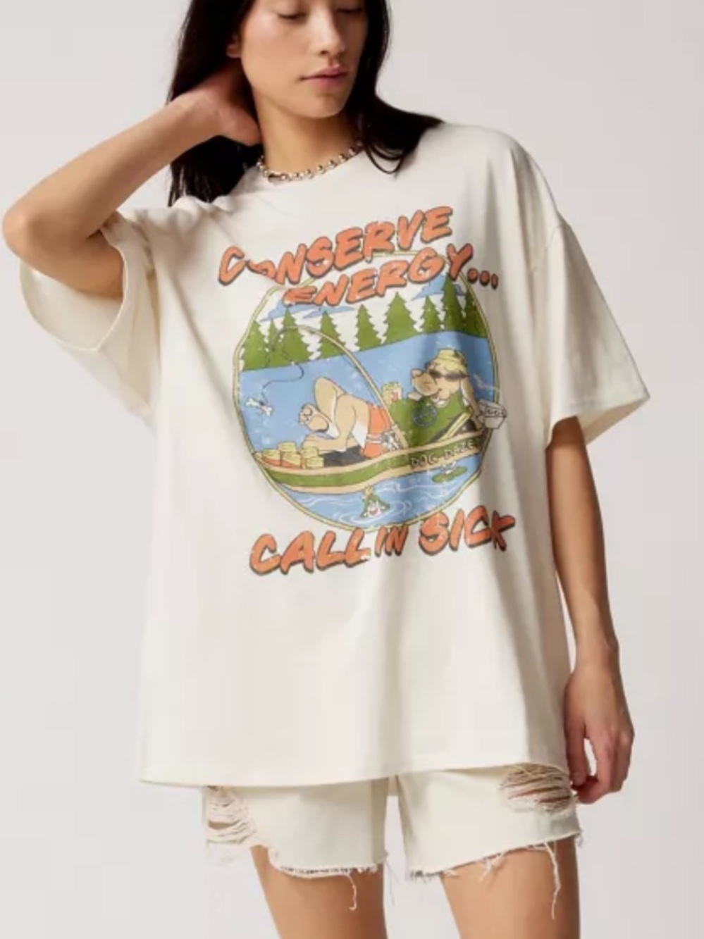 Urban Outfitters Women XS-S Ivory Conserve Energy Oversized Graphic Tee NWOT